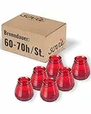 Sovie Candles Glaswindlicht Flairlight Rot 6 Stück - Windlicht Glas - Kerzen Deko Innen & Außen - Schlichtes Design - 60-70 Std. Brenndauer