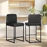 ALPHA HOME Barhocker 2er Set Barhocker mit Lehne Pu-Leder Küchenhocker Barstuhl 2er Set mit Fußstütze für Küchentheke Stabiler Metallstahlrahmen, Schwarz