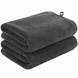 KinHwa 2er Set Mikrofaser Handtücher 50x100 cm, Waffelstruktur, Extra Saugstark & Schnell Trocknend, Fussel Frei, Ultra Weich für Haare & Körper, Badetuch mit Aufhänger,Dunkelgrau