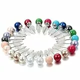Flongo Damen Ohrringe Set Perlenohrringe Stecker bunt Ohrstecker 24 Stück 6mm Edelstahl Gestüt Stecker Farbige Kugel Perle Perlen Frauen Elegant Set (12 Paar)