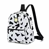 Cusangel Kleiner Rucksack Damen Mini, 12in Niedliche Kuh-Druck für Frauen, 10L Blumen Mädchen und Teens, Mode Freizeit Mit Reißverschluss (Milchkuh Weiß)