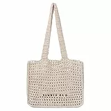 Ynport Crefreak Damen Umhängetasche Durchbrochene Gehäkelte Einkaufstasche Gewebte Reise Strandtasche Netz-Einkaufstaschen, Beige