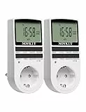 2x NOVKIT digitale Zeitschaltuhr Steckdose mit 10 konfigurierbaren wöchentlichen Programme und einbruchsicheren Zufallsfunktion für Innen (230V / 16A / 3680W)