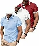 SwissWell 3er Pack Poloshirt Herren Kurzarm Golf T-Shirt für Herren Atmungsaktiv Polo Shirts Männer Himmelblau+Weiß+Rot L