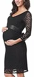 Be Mammy Damen Umstandskleid Maternity Schwangerschaftskleid BE20-209 (Schwarz, M)