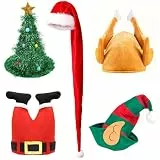 Forbabe 5er Weihnachtsmütze Erwachsene, Weihnachtsmützen Lustig 150cm Lang Nikolausmütze/Hühnerbeinmütze/Elfenmütze/Weihnachtsbaumhut, Weihnachtsmann Mütze Party Zubehör Hüte Weihnachts Accessoires