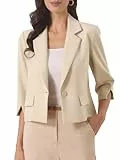 Allegra K Damen Blazer Kurze 3/4-Ärmel Reverskragen EIN Knopf Business Casual Festlich Kurzblazer Jacke Aprikose M