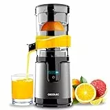 Cecotec Elektrisch Saftpresse Elektrisch Orangenpresse Zitruspressen Essential TowerAdjust Easy Steel. 140W, 0,35L, inklusive Filter und Plastiktrichter, einzigartige Rotationsrichtung, abnehmbar