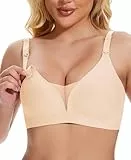 Jiuday Still BH ohne Bügel Große Brüste Damen Schwangerschafts- & Still-BHS Bequemer Gepolstert Spitze Seamless Nursing Bra Nahtloser Push Up Stillbh (Beige,L)