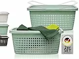 Hausfelder Wäschekorb grün 35L – 2er Set Wäschekörbe eckig Plastik, stapelbar mit Henkel, Wäschesammler 58x37x25cm für Haushalt (2 Körbe)