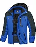 GEMYSE Herren Wasserdichte Berg-Skijacke Winddichte Fleece Outdoor-Winterjacke mit Kapuze (Blaue Grau,M)