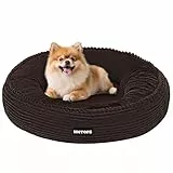 HMTOPE Hundebett Kleine Hunde, Katzenbett Waschbar, Kuscheliges Hundekissen, Rund Cord Hundekorb, Donut, Hundesofa, Abnehmbar und rutschfest, Ø 60 cm, Braun