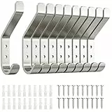 susswiff 10-Stück Garderobenhaken, Kleiderhaken zum Schrauben, Haken für Akustikpaneele, Schlafzimmer, Wohnzimmer, Badezimmer, Wandhaken für Garderobe, Jacken, Hut, Metall, Gebürstetes Silber, 10CM