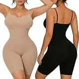 GOLD CARP 2 Stück Damen Shapewear Body Ganzkörper Shaper 2er Set Bauchweg Taillenformer Po Formend Verstellbare Träger, Schwarz+Beige, XL