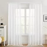 Deconovo Stores Gardinen mit Kräuselband Sheer Voile Vorhang Weiß Vorhänge für Schienen Halbtransparent Gardinenschal für Wohnzimmer Schlafzimmer Dekoschal, H 245 x B 140 cm, 2er Set