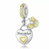 HappyStar 925 Sterling Silber Herz Zirkonia Geburtsstein Charm Anhänger für Geburtstag Personalisiertes Geschenk Bead Charms für Damen kompatibel Pandora Armbänder Geburtstag Valentinstag