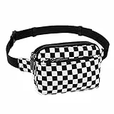 UTO Gürteltasche für Damen Herren wasserdichte Nylon Hüfttasche Schlanke Leichte Brusttasche mit 3 Reißverschlüssen Bauchtasche für Reisen Laufen Wandern Radfahren Schachbrettartig mit Silbernem RV