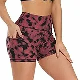 Fotociti Yoga Shorts für Frauen - High Waisted Workout Biker Shorts mit Seitentaschen für Athletik, Training, Laufen - mehrfarbig - Groß