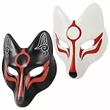 VALICLUD Fuchs Maske Erwachsene Gesichtsmaske Halbmaske Japanische Kabuki Kitsune Cosplay Kostüm Maske für Maskenball Karneval Fasching Mottoparty Maskerade Theater Verkleidung 2 Stück