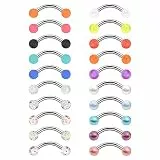 Longbeauty 16G Edelstahl Augenbrauen Piercing CZ Gebogen Bananen Barbells Bauchnabelpiercing Tragus Daith Helix Knorpel Punk Stil mit Ketten, 20 Stk