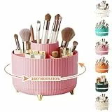 360° Drehbar Make up Organizer, Pinselhalter Kosmetik Aufbewahrung mit 5 Fächern, Aesthetic Schminktisch Organizers für Zimmer Decor Frisiertisch, Schlafzimmer,Badezimmer Organisation (Pink)