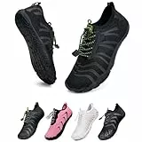 WateLves Unisex Barfußschuhe Damen Herren Wasserschuhe Badeschuhe Schnell Trocknend Weich Traillaufschuhe Fitnessschuhe mit rutschfest Sohle & Breiter Zehenbox(Schneeflocke schwarz 39)