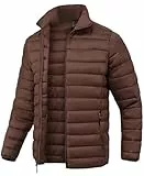 SPOSULEI Herren Pufferjacke, verstaubar, leicht, Winterjacken, Mäntel, Outdoor, wasserdicht, isolierte Jacken, Braun, Medium
