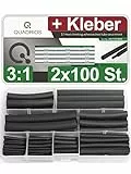 QUADRIOS GmbH | 200 Stück Schrumpfschlauch Set | Mit Kleber | Schrumpfrate 3:1 | Industriequalität, Halogenfrei, Wasserdicht, KFZ-geeignet, Sortiment mit verschiedenen Größen, Schwarz