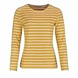 modAS Damen Shirt Streifenshirt 1/1-Arm - Ringelshirt Langarmshirt Damen Gestreift - Longsleeve Shirt mit Streifen aus Baumwolle in Safran-Weiß Größe 38