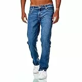 JEEL Herren-Jeans - Relax-Fit Straight-Cut - Jeans-Hose Basic Washed 01-Navy 31W / 32L