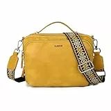 Gladdon Umhängetasche Damen, Schultertasche mit Reißverschluss, Crossbody Bag, Leder handtasche klein, Breite Schultergurte Jacquard-Gewebe