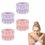 Abeillo 4 Stück Handgelenk Spa Waschband Mikrofaser Gesichtswasch Armbänder Korallen Saugfähiges Armband zum Waschen, Handgelenktücher für Waschen Gesicht und Dusche (Rosa und Lila)
