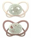nip - Butterfly Night | 0-6 Monate | 2er Pack | Stillfreundlicher, zahnfreundlicher Babyschnuller mit Leuchtknopf inkl. Schnullerbox. Nachhaltiger Schnuller mit weichem Silikonsauger, Beige/Taupe