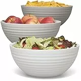 Hausfelder Salatschüssel Groß 3er Set - Schüsseln für Chips, Snacks & Salat - Servierschüssel Kunststoff BPA-frei - Beige Töne 3,3L