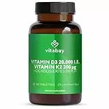 Vitabay Vitamin D3 K2 20.000 I.E. Depot – 180 vegane Tabletten – hochdosierte Kombination für Knochen, Zähne & Immunsystem – ohne Zusatzstoffe – Vorrat für über 18 Monate
