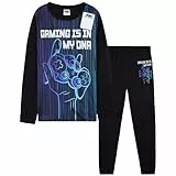 CityComfort Schlafanzug Jungen Lang Weich und Warm Pyjama Set mit Coolen Designs Gamer Lounge Wear Geschenke für Jungs Teens (9-10 Jahre, Schwarz/Blau Gaming)