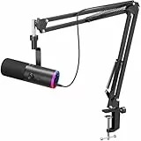 TONOR Dynamisches Gaming-Mikrofon, XLR/USB-Mikrofon für Streaming, AI-Geräuschunterdrückung, steuerbares RGB, Tap-Mute, 3,5-mm-Kopfhörerbuchse, Mikrofon mit Galgenarm, schwarz, TD510 AIR S+H
