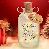 CENOVE LED Flaschenlicht mit Spruch Schön dass es Dich gibt, LED Dekoflaschen mit Korken, Personalisiert Geschenk für Geburtstag Hochzeit Weihnachten