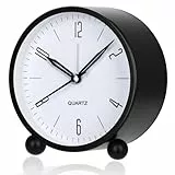 YouJabz Wecker Analog Ohne Ticken mit Nachtlicht,Modischer Runder Metall Nachttisch Wecker Laut für Tiefschläfer, Batteriebetrieben, Zurück zur Schule, Kind Schüler Geschenk (Schwarz)