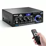 HiFi Verstärker mit Bluetooth AK45 | Mini Stereo Empfänger Audio Audioverstärker 2.0 Kanal 40W × 2 | Karaoke Mikrofon | USB SD FM | Bass Höhenregler | Klein Heim Audio Party Verstärker