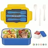 LUZOON Lunchbox Bento Box Brotdose Erwachsene 1400ml mit 3 FäChern für Kinder inkl. Besteck Jausenbox für Mikrowellen Und SpüLmaschinen, Schule Arbeit Picknick Reisen (Blau①, 1400ml)