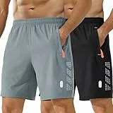 Zoofly Sport Shorts für Herren Atmungsaktive Lauf Gym Shorts Fitness Trainingshose Leichte Basketball Kurz Hosen Männer Pack of 2 mit Elastische Taille Bund Schwarz/Hellgrau-L