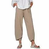 Damen Neunte Hose Damen Weites Bein Blütenblattförmige Bündchen Einfarbig Loose Fit Lounge Hose mit Taschen Damen Sommerhose (M)
