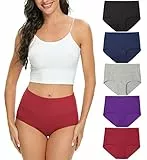 Wealurre Unterhosen Damen Baumwolle Unterwäsche Hohe Taille High Waist Slip Damen Weich Wochenbett Unterwäsche Frauen 5er Pack (1002 WineRed,XXL)