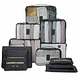 12-teilige Koffer Organizer Set, Packing Cubes for Suitcase Travel Accessories Kofferorganizer Schuhbeutel Kleidertaschen Packwürfel Kosmetik Packtaschen-Schwarz
