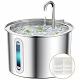 oneisall Katzen-Wasserbrunnen zum Trinken, 2 l Edelstahl-Katzenbrunnen-Wasserhahn-Design, ultra-leiser Haustier-Wasserbrunnen mit 3 Filtern, sichtbarer Wasserstand, Haustier-Wasserbrunnen