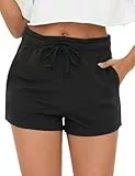 Leversic Sport Shorts Damen Sommer Lässige Kurze Hosen High Waist Jogginghose Traininghose mit Taschen Gym Fitness Yoga Running, 659-Schwarz, XL