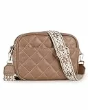Prite Umhängetasche Damen PU Leder Handtasche mit 3 Kartenfächer Crossbody Bag mit Breitem Verstellbarer Schultergurt Gesteppt Handytasche für Alltag Einkaufen Reisen (Braun)