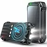 Solar Powerbank 26800mAh, PD 30W USB C Solar Ladegerät Schnellladen mit 4 Kabeln, 3 Port (2 USB & 1 Type-c), 15W Wireless Charger, LED Leuchtanzeigen, Taschenlampe, Externe Handy-Akkus für Smartphone