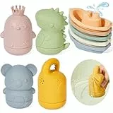 GINNO Baby Badespielzeug, 9 Stück Badewannenspielzeug Baby Silikon Wasserspielzeug Baby mit Spritztiere Boote Schwimmbad Spielzeug Badewanne für Kleinkinder